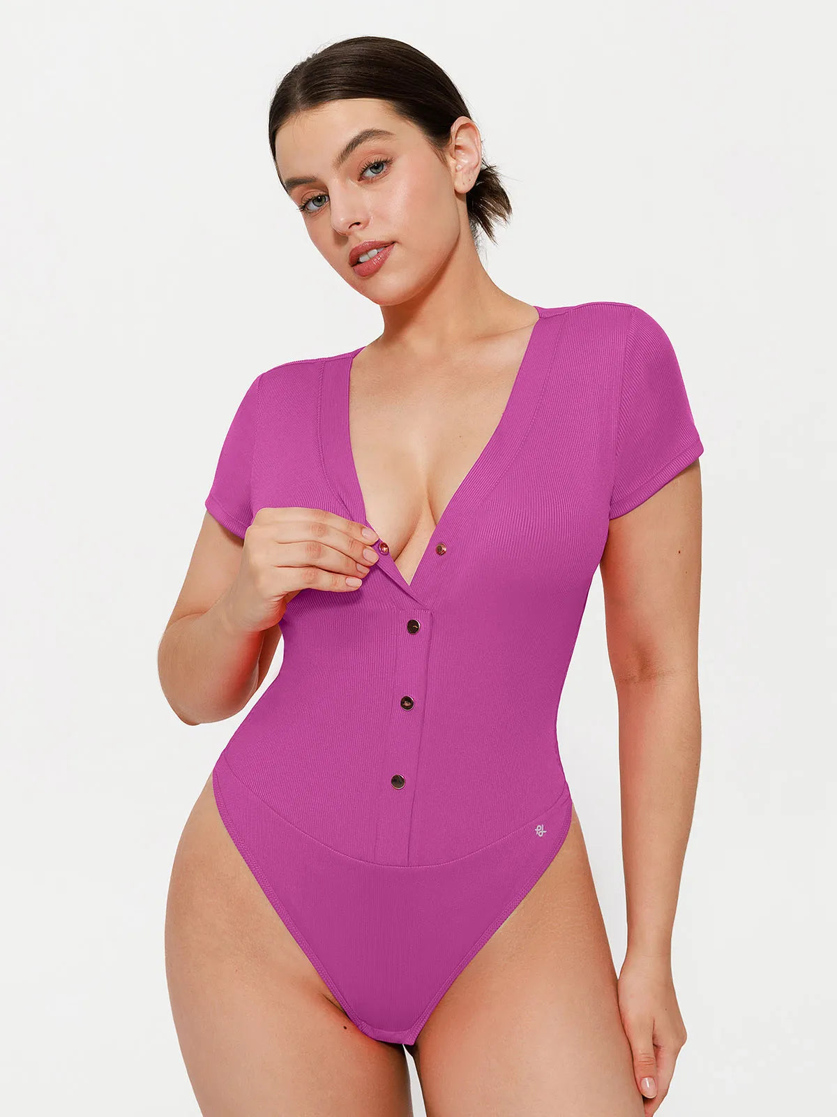 Shapewear Deep V-Neck Button Front Sculpting Bodysuit