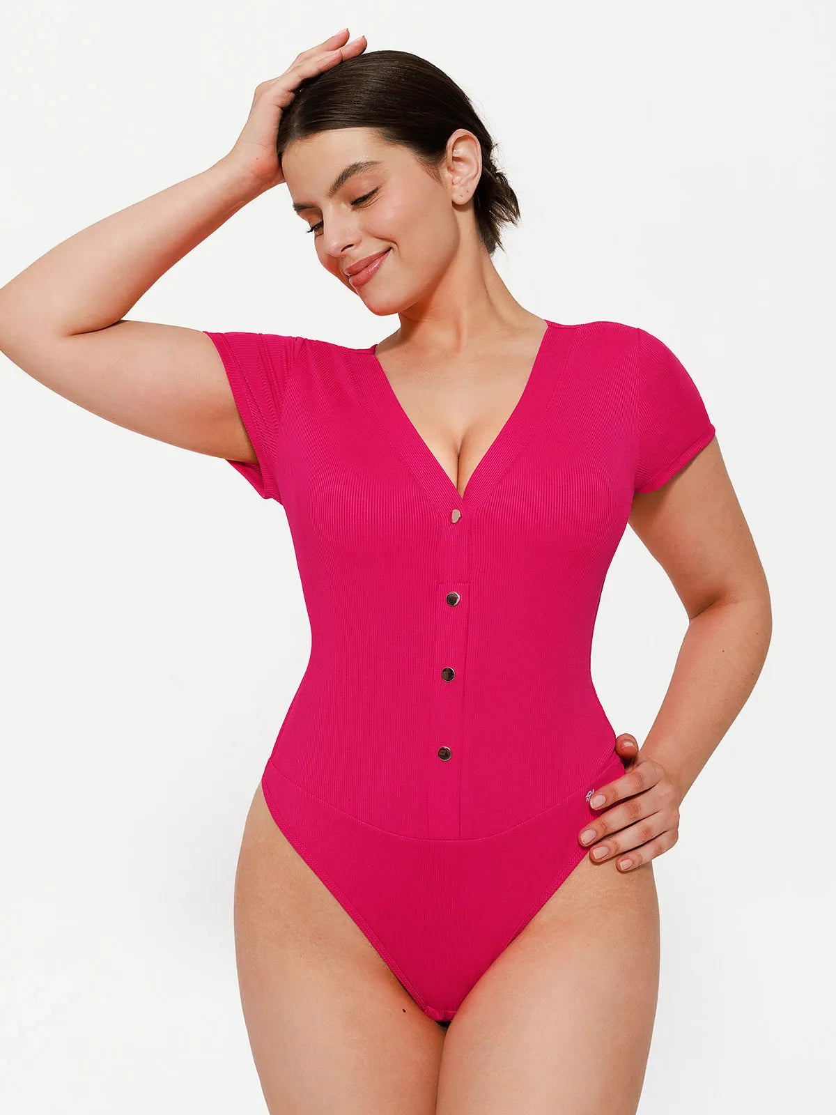 Shapewear Deep V-Neck Button Front Sculpting Bodysuit
